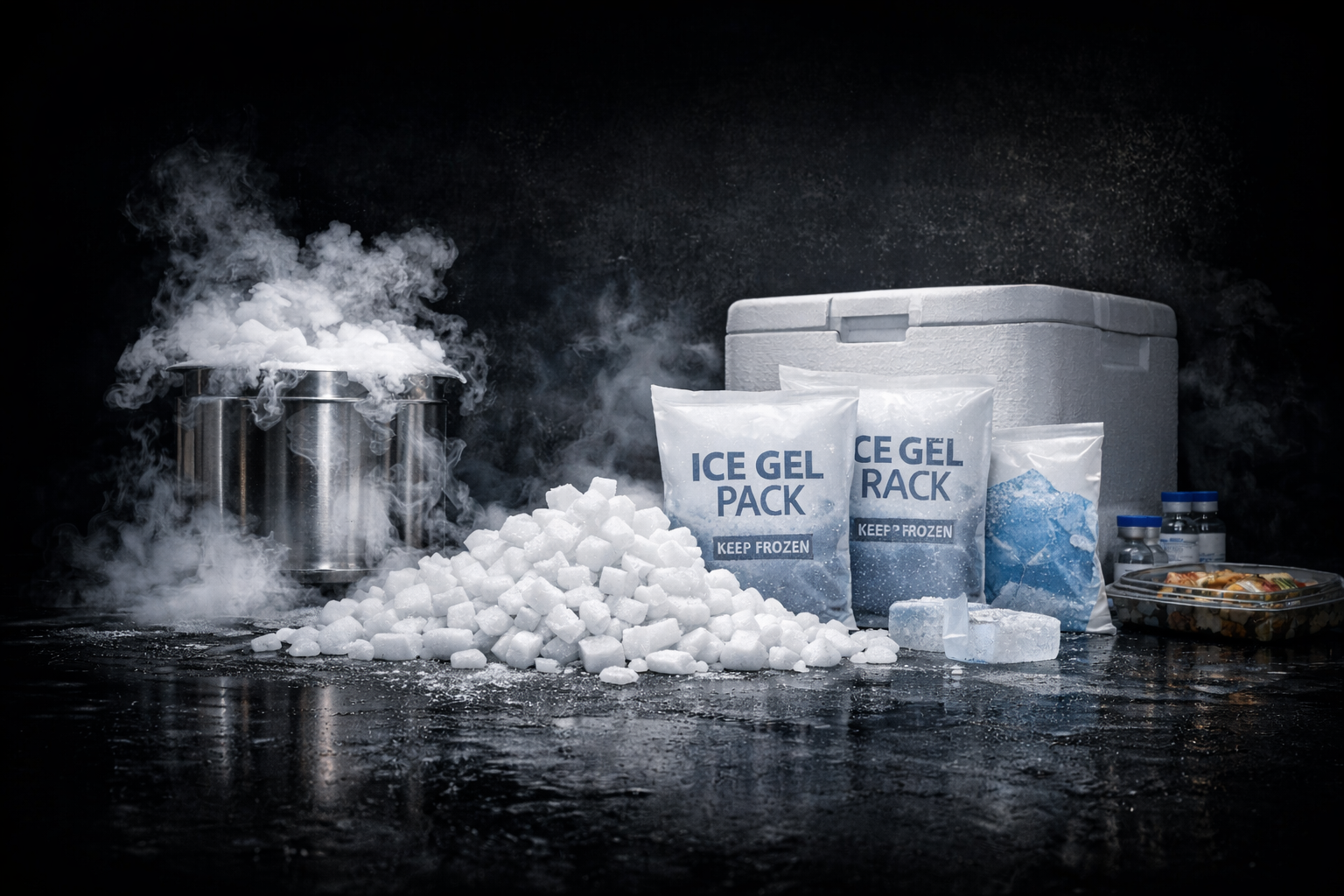 Grey ice gel packs with dry ice for cold chain delivery Pakistan