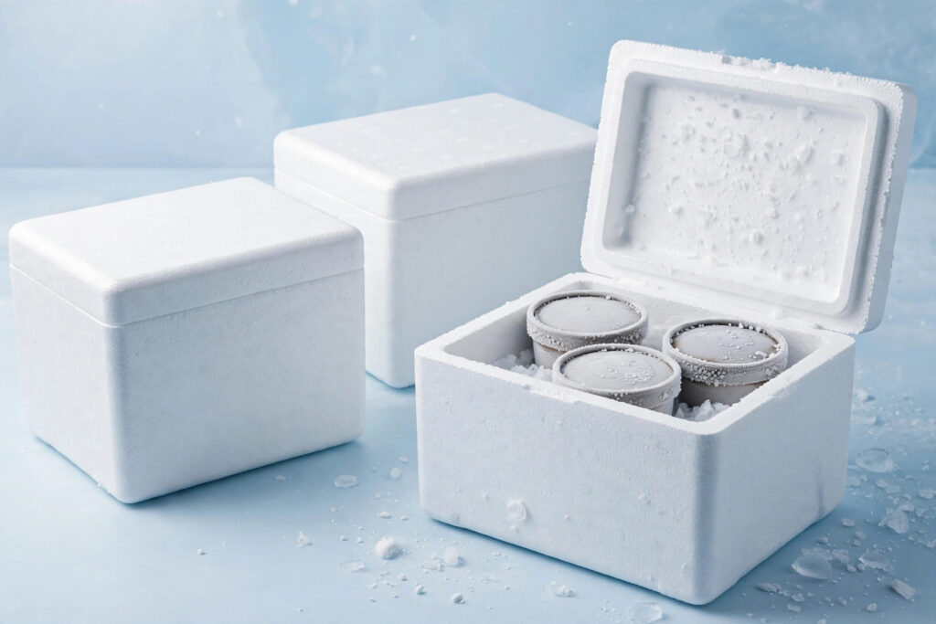 Thermopore boxes with ice cream tubs